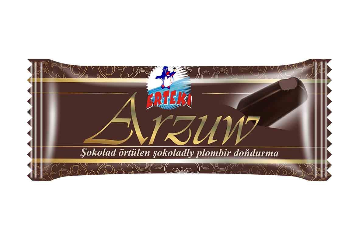 "Arzuw" plombir ice cream with chocolate filling and chocolate glaze — product photo