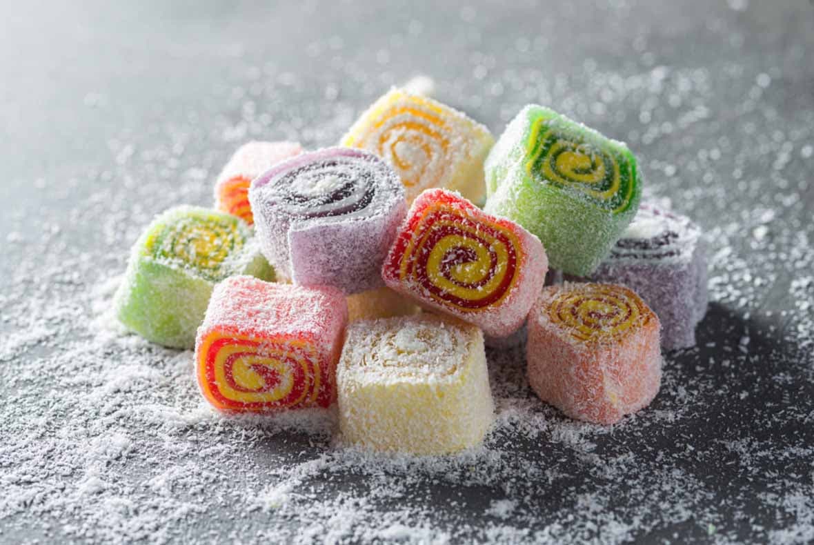 rahat-lokum in three different colors and flavors — product photo