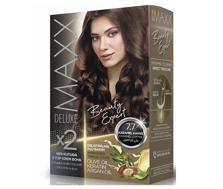 MAXX DELUXE saç boýag kody No. 7.7 gara karamel — Şarafyabi önümi