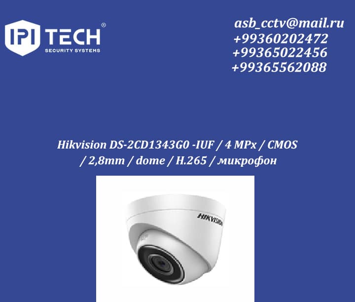 Hikvision DS-2CD1343G0 -IUF / 4 MPx / CMOS / 2,8mm / dome / H.265 / микрофон — İpi Tech ürünü