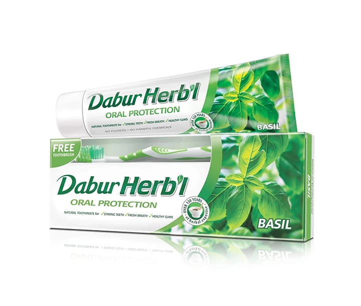 Diş pastasy NEW Dabur Herb`l 150g BASIL + diş çotgasy (Bazil. Kariese we diş etini güýçlendirýän) — Şarafyabi önümi