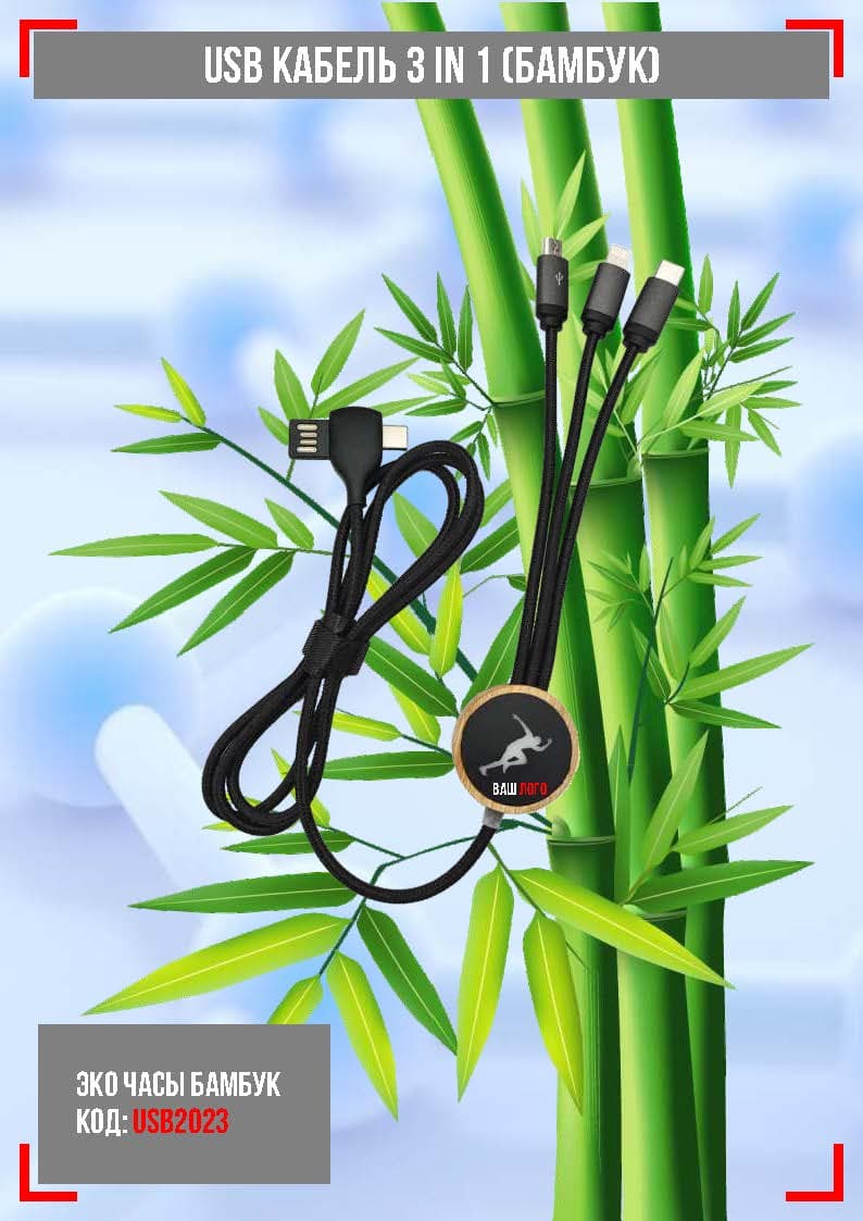USB кабель 3 IN 1 (БАМБУК) — product by Dem Promotion