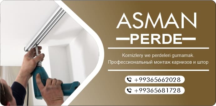 Kornizlery we perdeleri gurnamak. — Asman Perde önümi