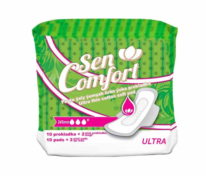 Aýallaryň ultra inçe prokladkalary "Sen comfort" 245 mm Ýumşak 6192 — Arassa Önüm önümi