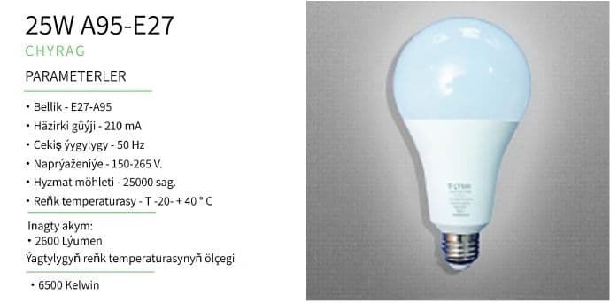 Lampa 25W A95-E27 — önüm suraty